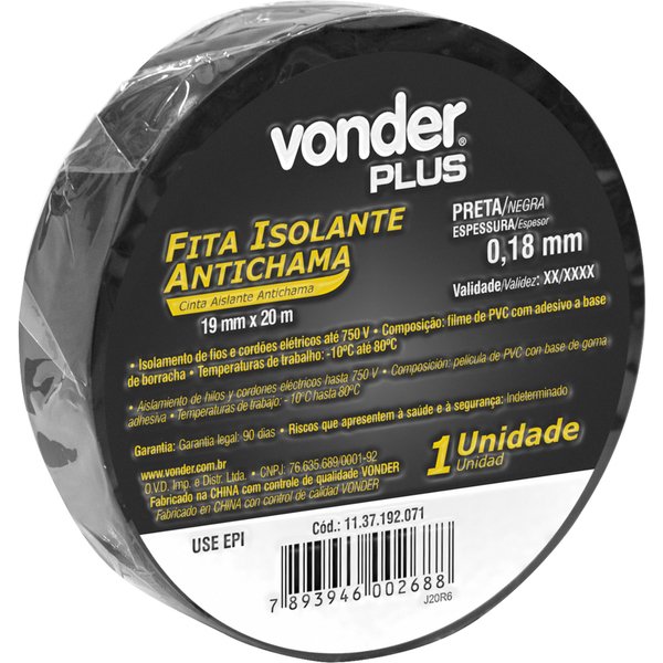 FITA ISOLANTE PRETA 19MMX20M - Foto 1