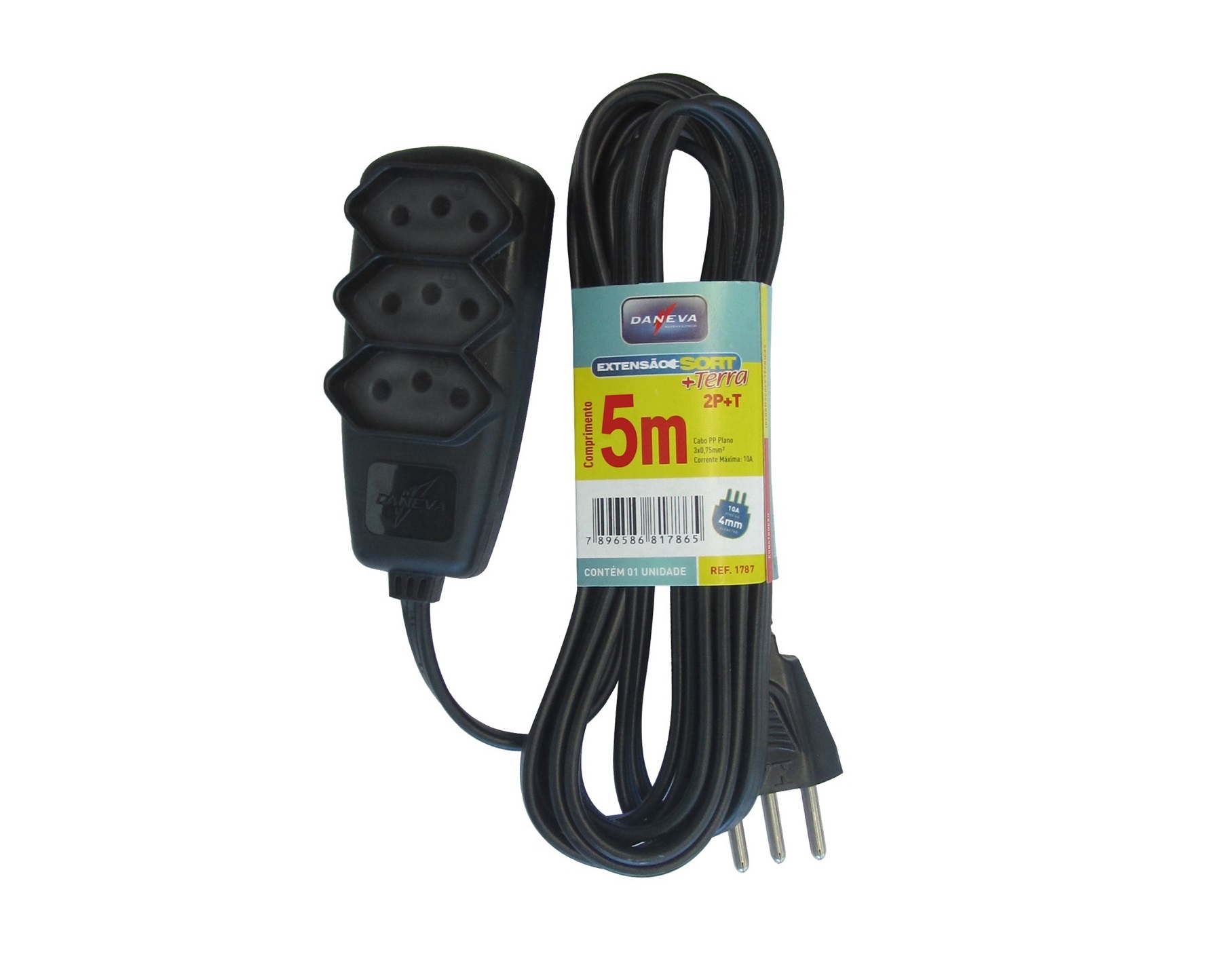 EXTENSAO 2P+T PP 3X0,75MM 1,3 METROS PRETA DN1790 SORT  - Foto 1