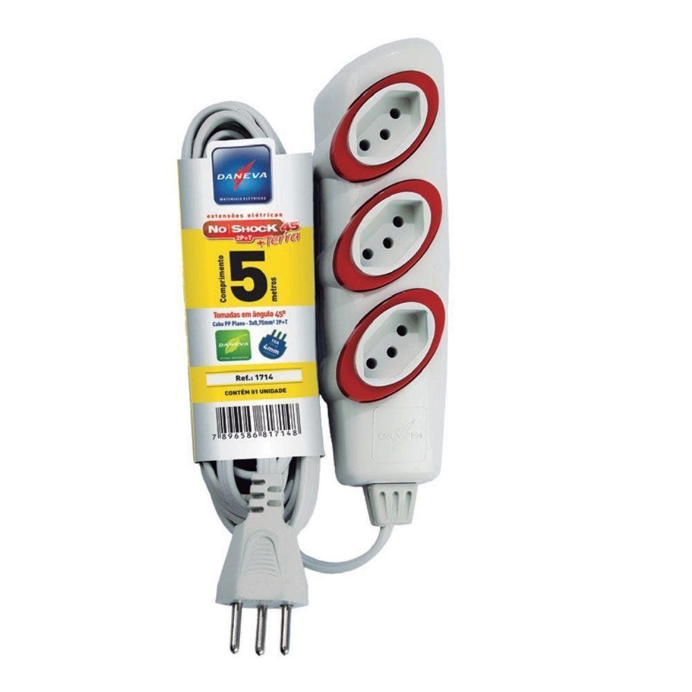 EXTENSAO 2P+T PP 10A 3X0,75MM 5 METROS GRAFITE DN1715 NO SHOCK 45  - Foto 1