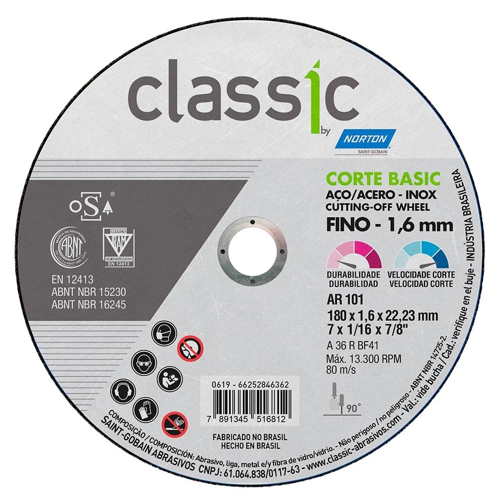 DISCO DE CORTE CLASSIC BASIC INOX 7X1.6